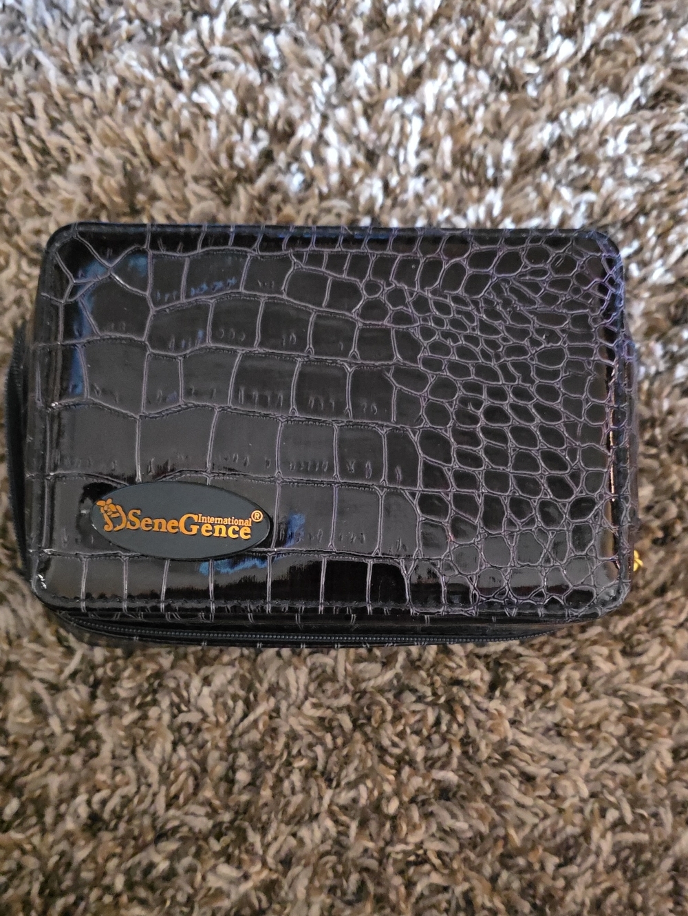 SeneGence Black Croc-Embossed Cosmetic Case with Gold Logo